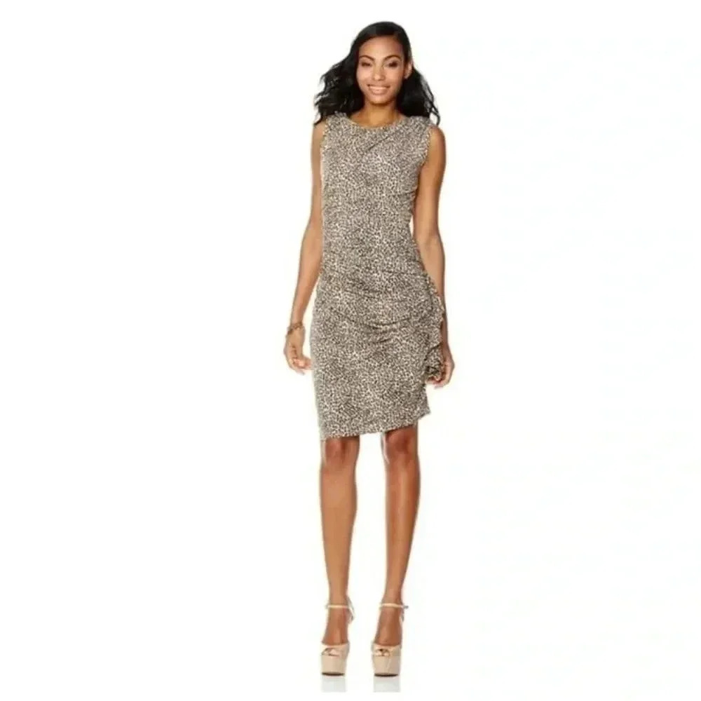 Betsey Johnson Animal Print Ruched Sleeveless Sheath Dress